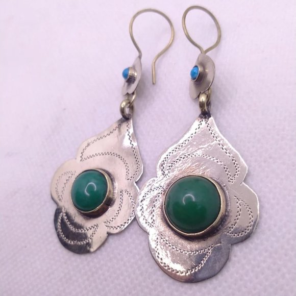 Turkman Style Tribal Dangling Earrings, Stones Antique Earrings, Kuchi Boho - Picture 3 of 5